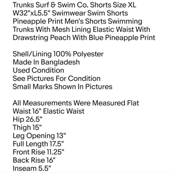 Trunks Surf & Swim Co. Shorts Size XL W32"xL5.5" Swimwear Swim Shorts Pineapple - Picture 2 of 7